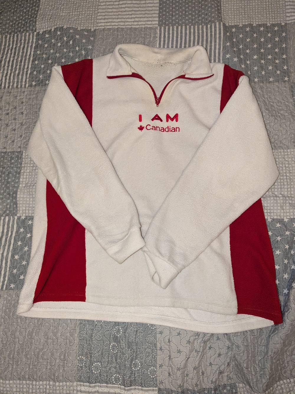 Vintage 90s Molson I AM CANADIAN Fleece Quarter Zip Pullover Sweatshirt Cream Re